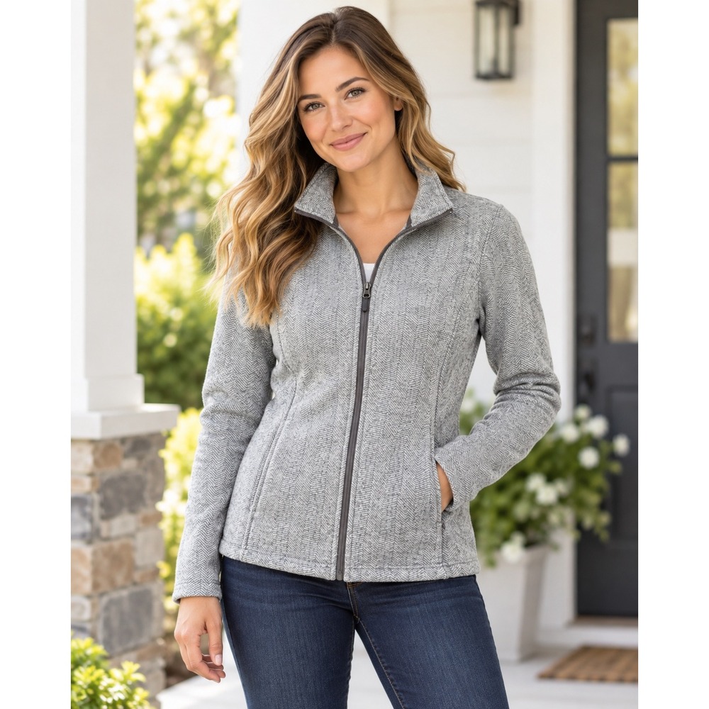 Stillwater Supply Co Womens Grey Herringbone Full Zip Fleece Jacket Size Medium